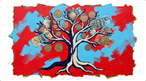Family tree diagram showing Australian coins, money pots and banknotes as branches and leaves